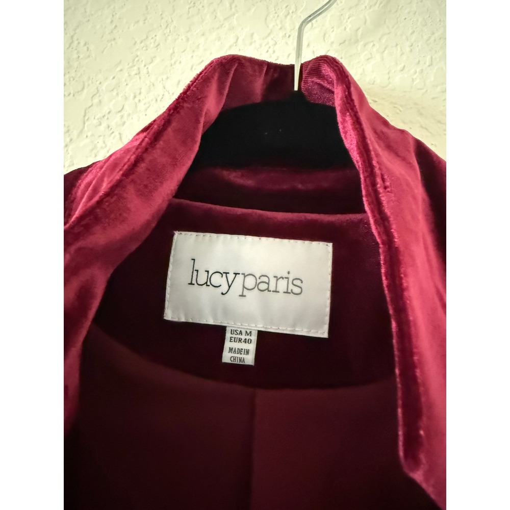 Lucy Paris Womens Burgundy Velvet Single Button Blazer Jacket Wine Red Size M - Picture 3 of 6